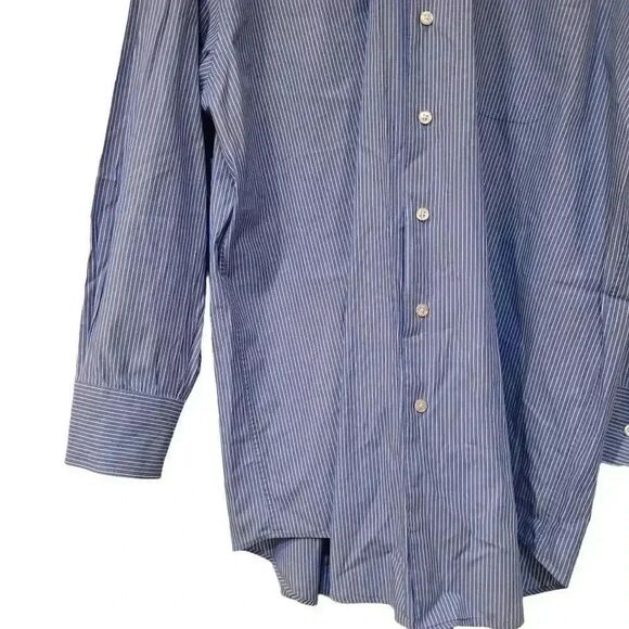 Nautica Men's Power Blue White Striped Cotton Dress Shirt - Picture 3 of 10